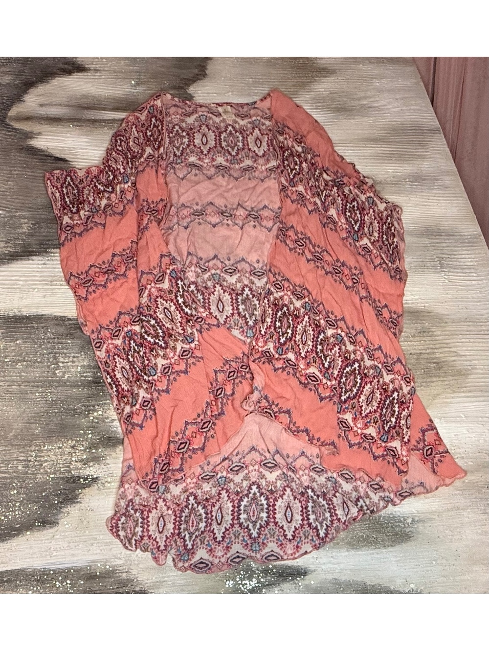 Interi Pink Boho Flowy Short Sleeve Cardigan